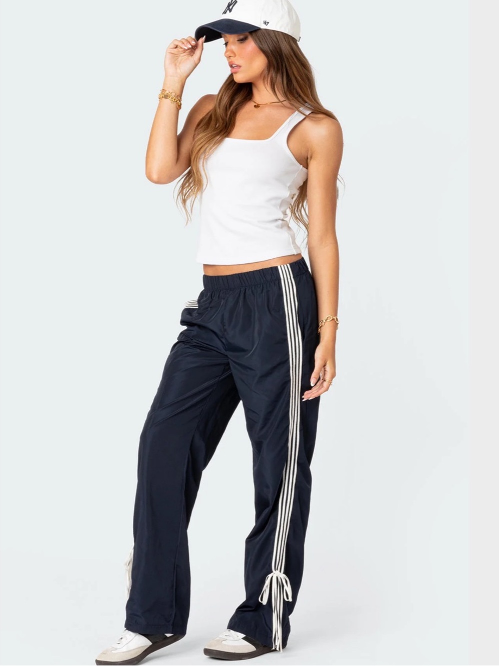 Edikted • Navy Track Pants with White Side Stripes